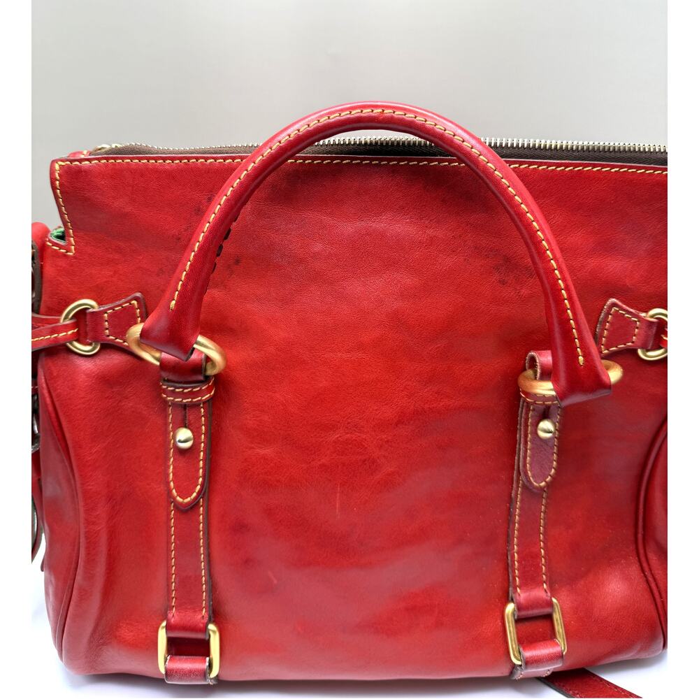 Dooney & Bourke Florentine satchel red Italian leather brushed brass hardware - Picture 11 of 12